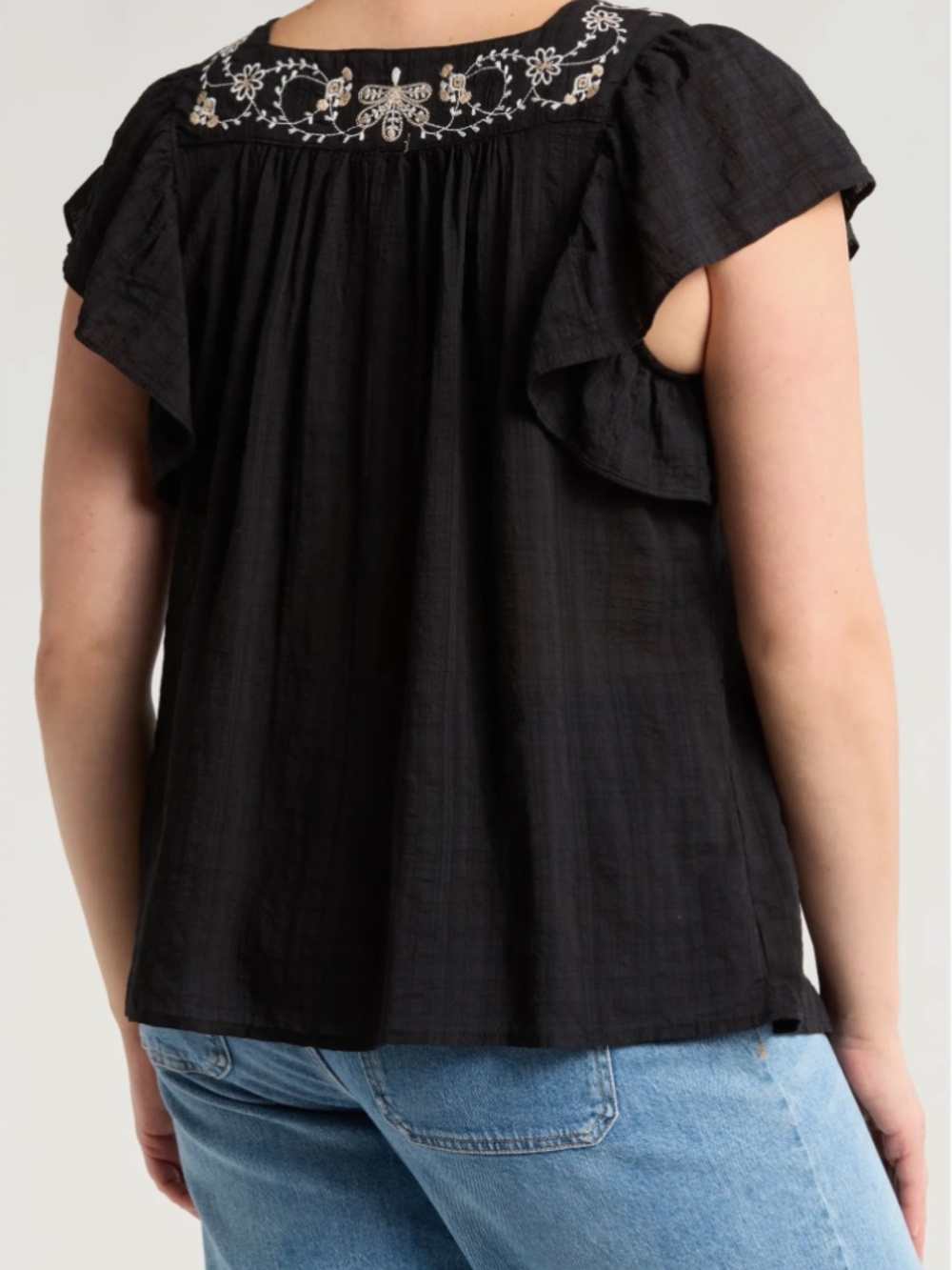Max Studio ⎸ Cotton Blend Floral Embroidered Flutter Sleeve Top - Picture 2 of 8